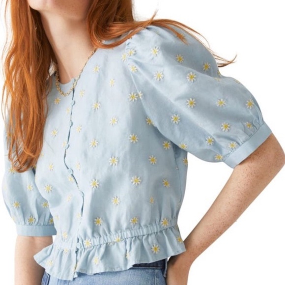 & Other Stories Puff Sleeve Cotton Linen Blouse Top Size 36 S - Picture 1 of 4